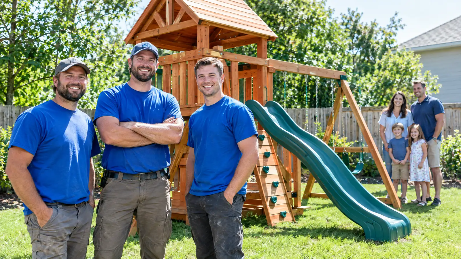 A custom playground built by Swing Set Galaxy