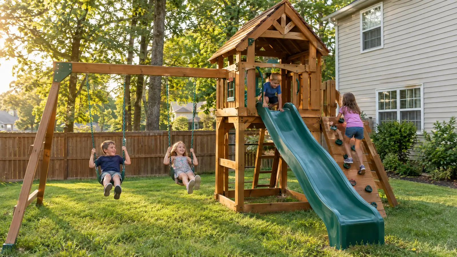 A backyard playground scene from Antioch, TN