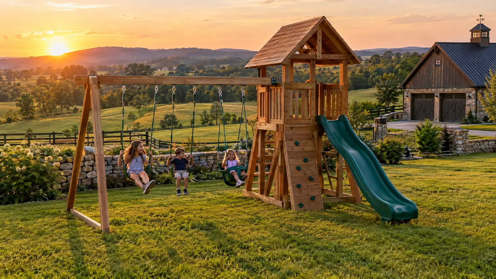 A backyard playground scene from Arrington, TN