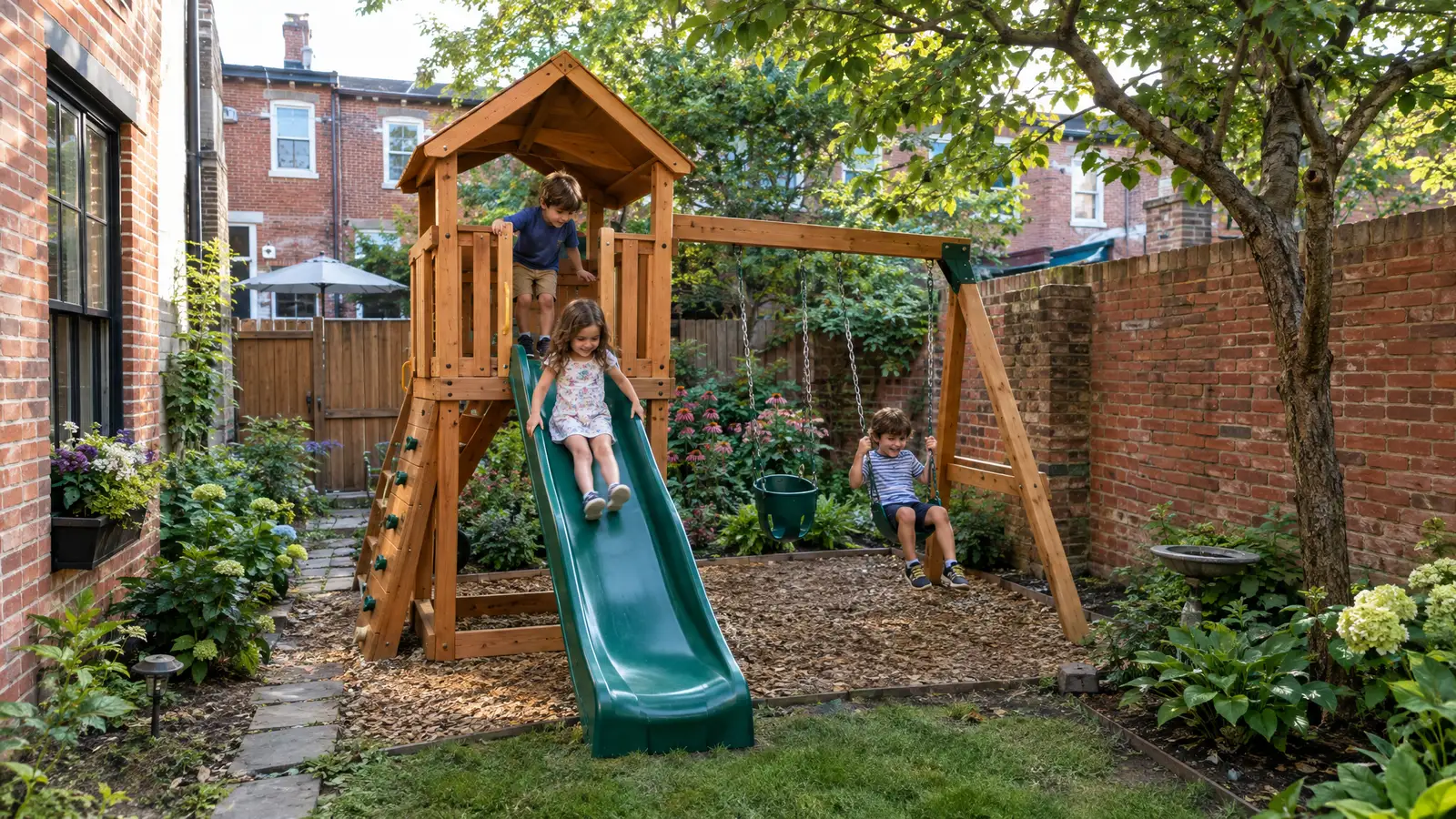 A backyard playground scene from Baltimore, MD