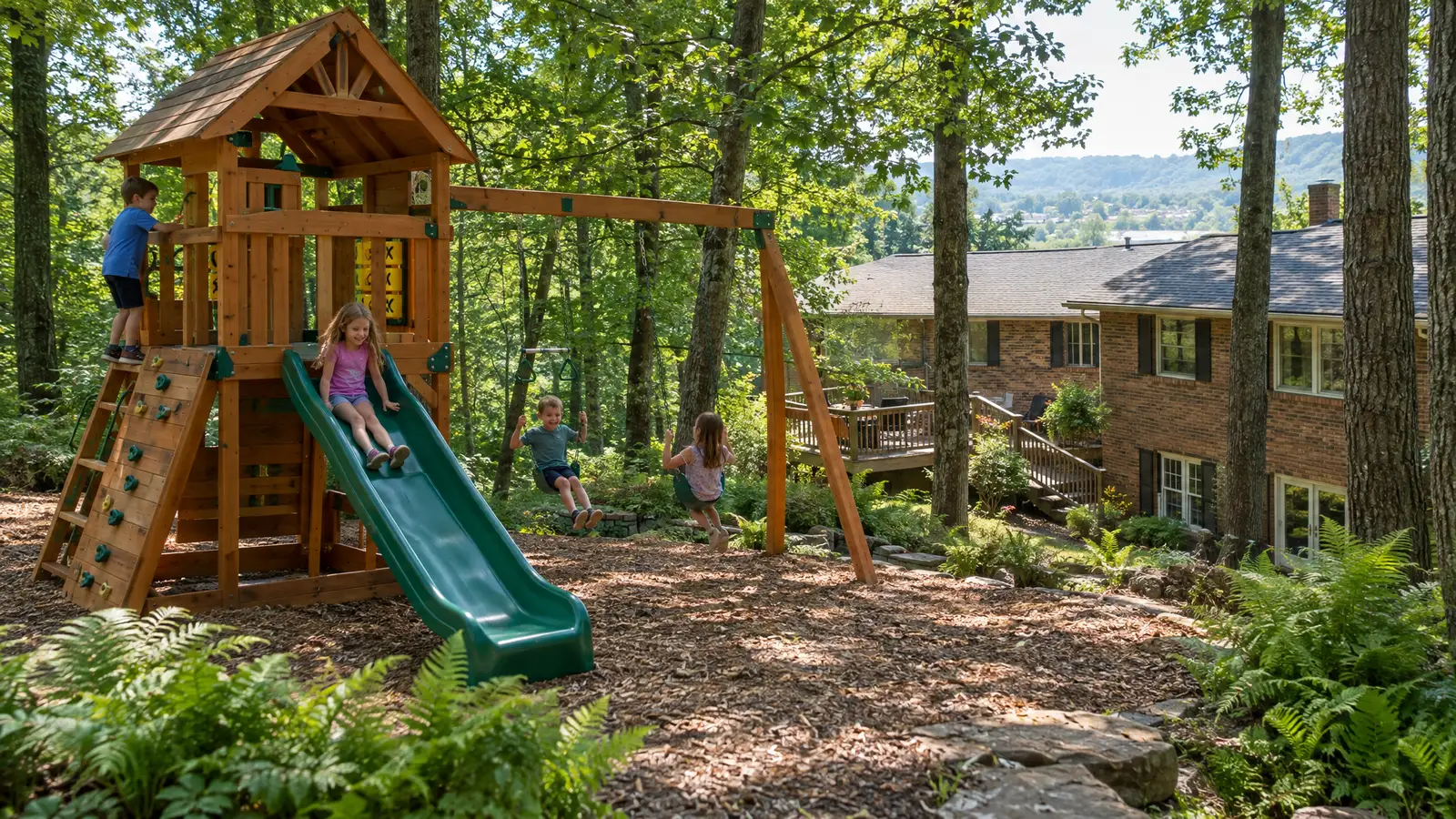 A backyard playground scene from Bellevue, TN
