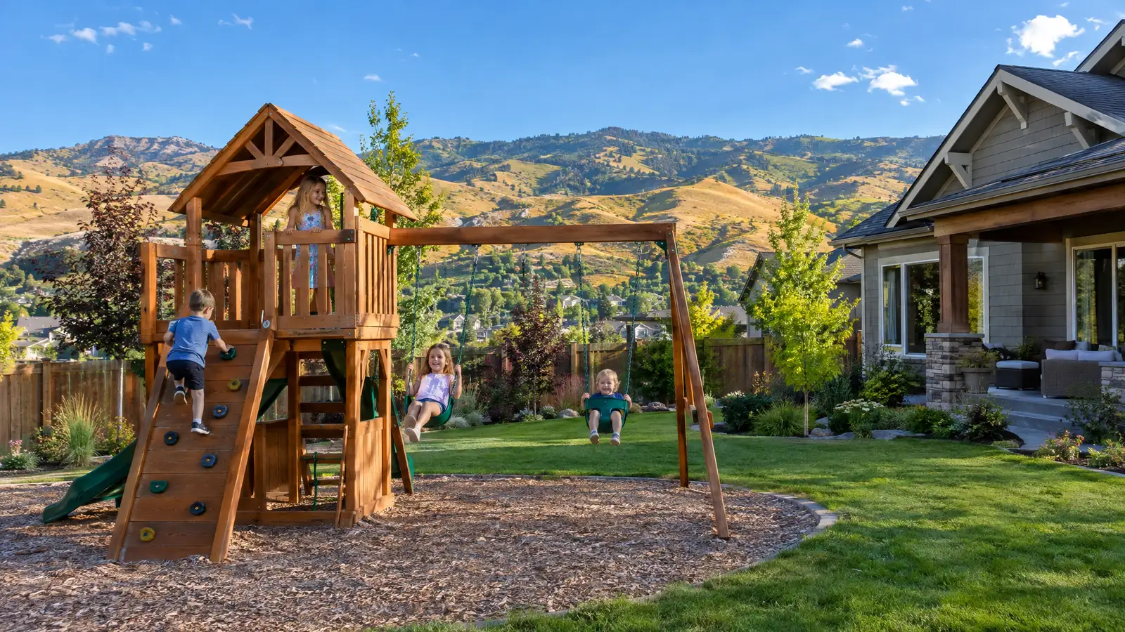 A backyard playground scene from Boise, ID