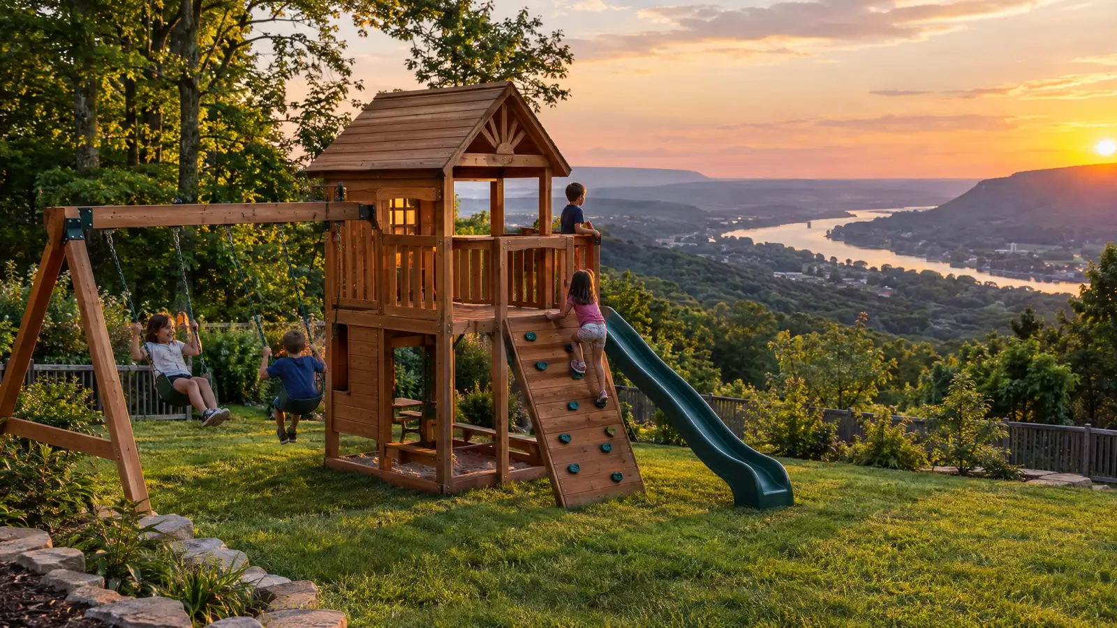 A backyard playground scene from Chattanooga, TN