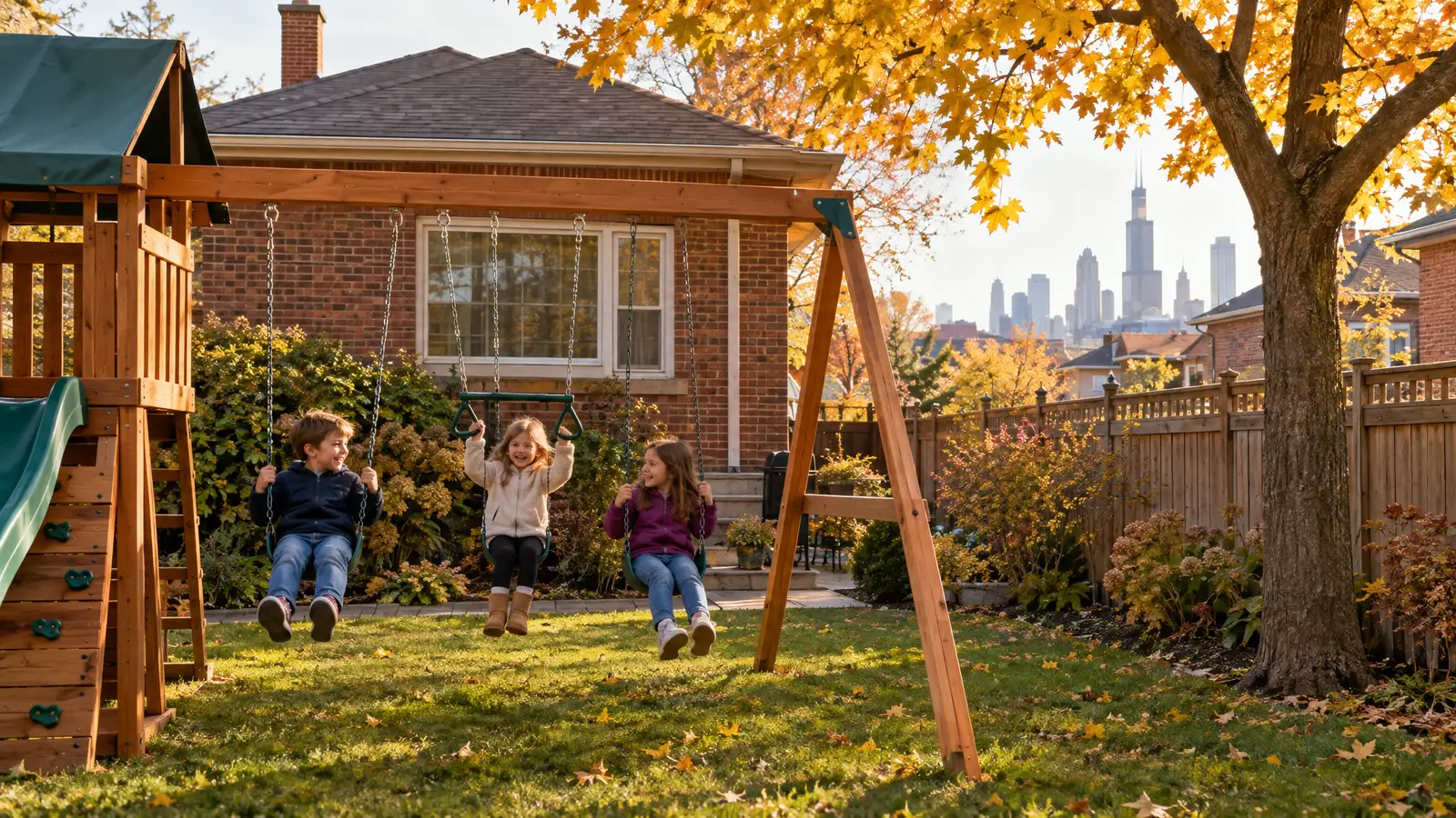 A backyard playground scene from Chicago, IL