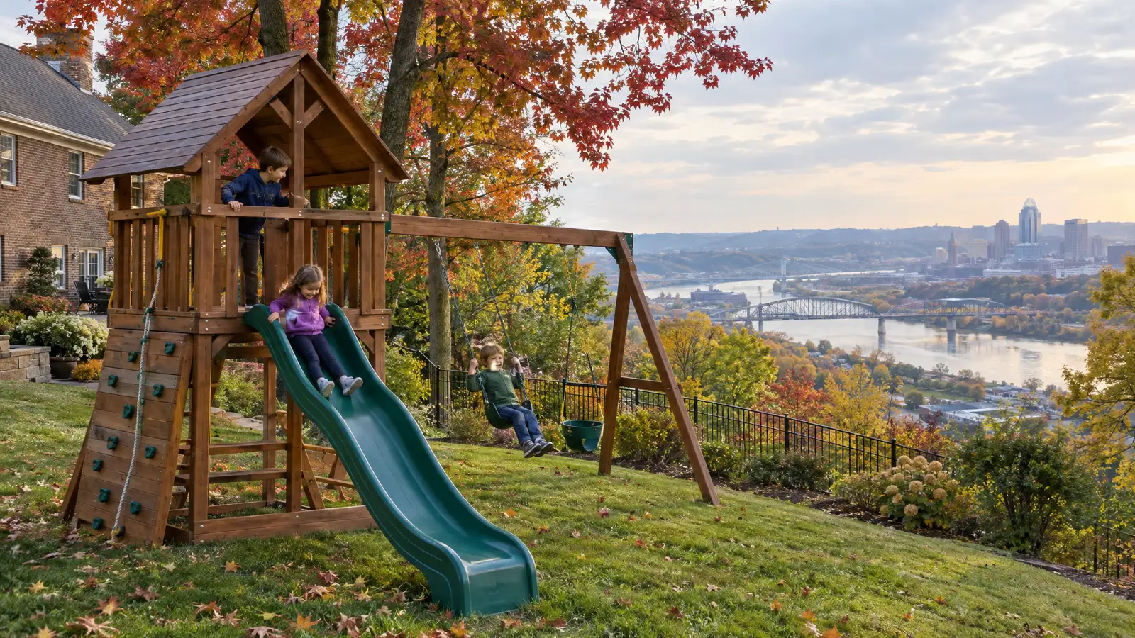 A backyard playground scene from Cincinnati, OH