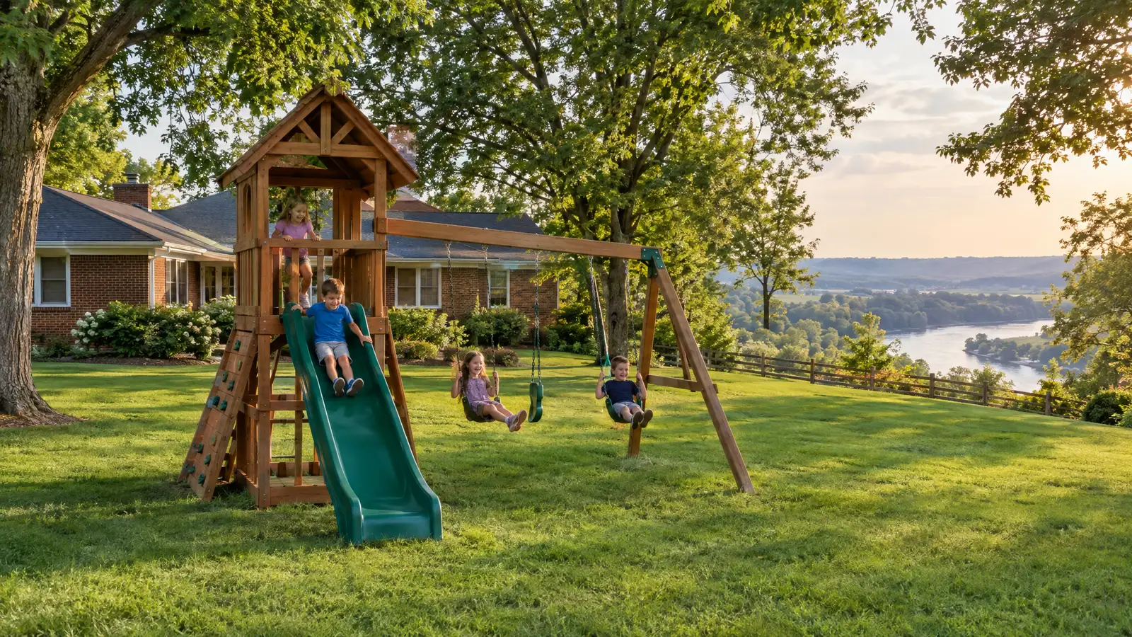 A backyard playground scene from Clarksville, TN