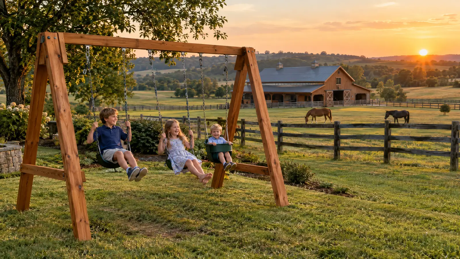 A backyard playground scene from College Grove, TN