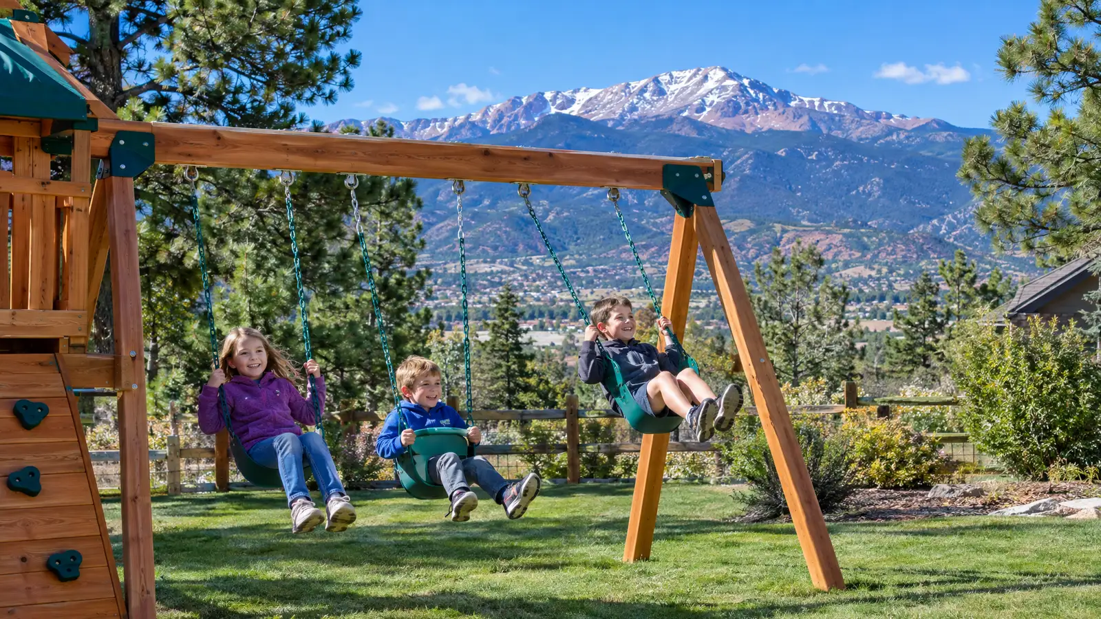 A backyard playground scene from Colorado Springs, CO
