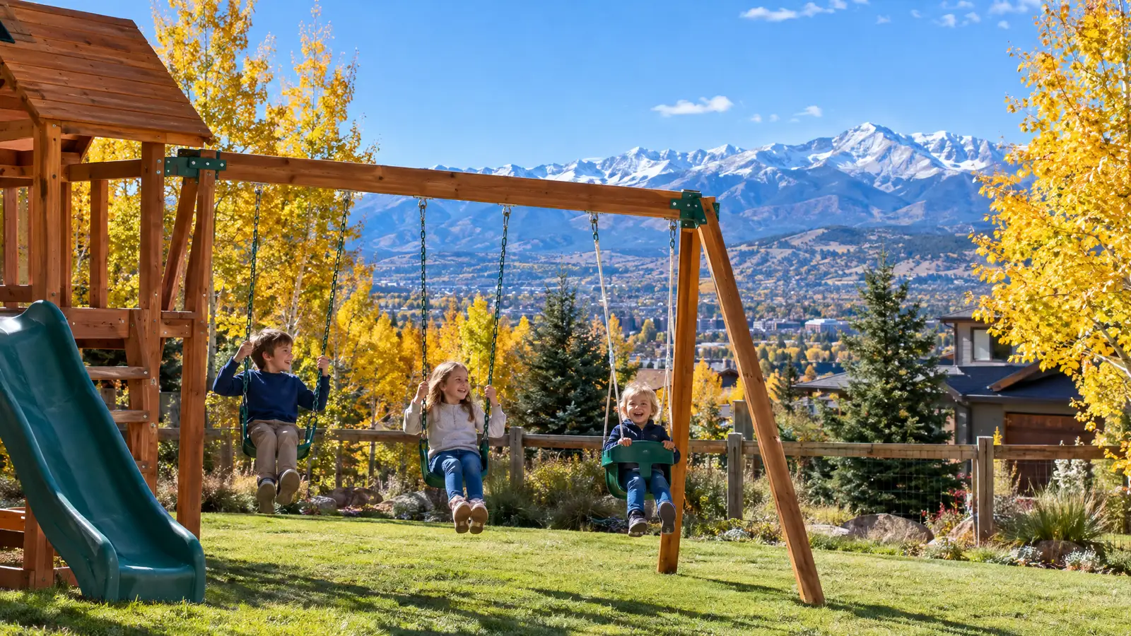 A backyard playground scene from Denver, CO