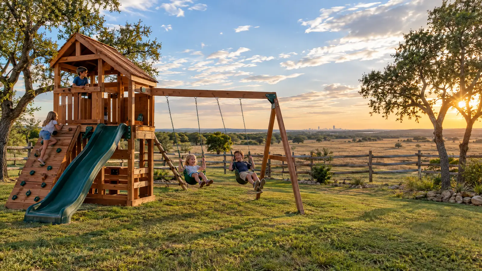 A backyard playground scene from Fort Worth, TX