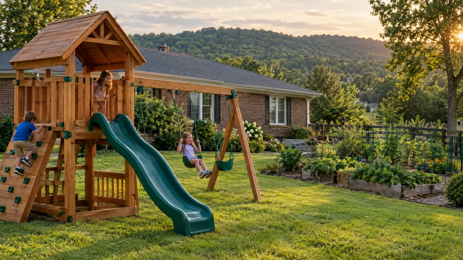 A backyard playground scene from Goodlettsville, TN