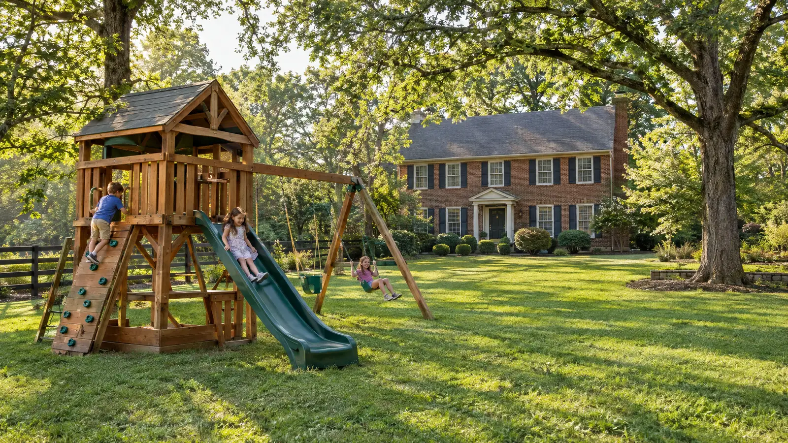 A backyard playground scene from Hermitage, TN