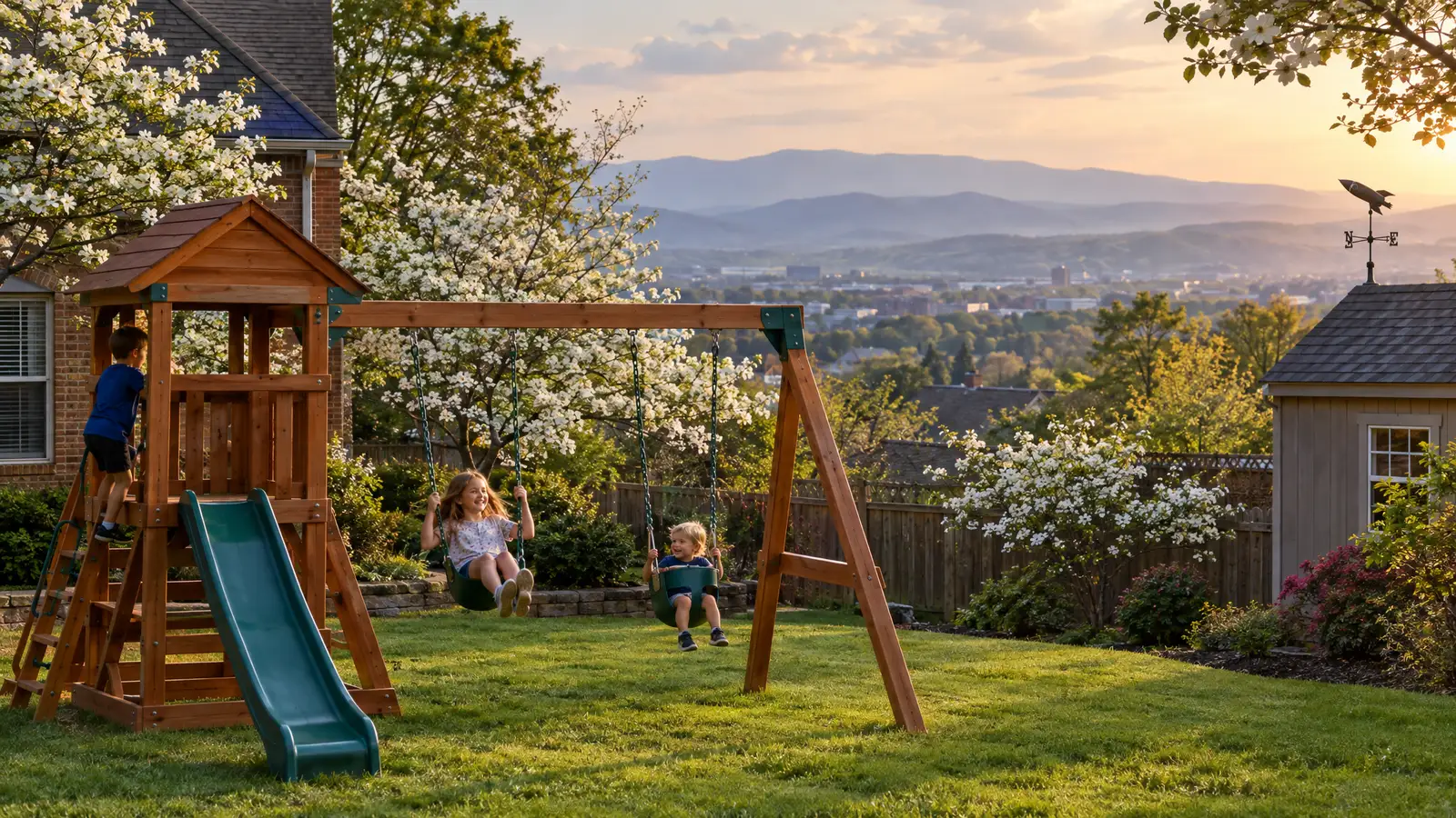 A backyard playground scene from Huntsville, AL