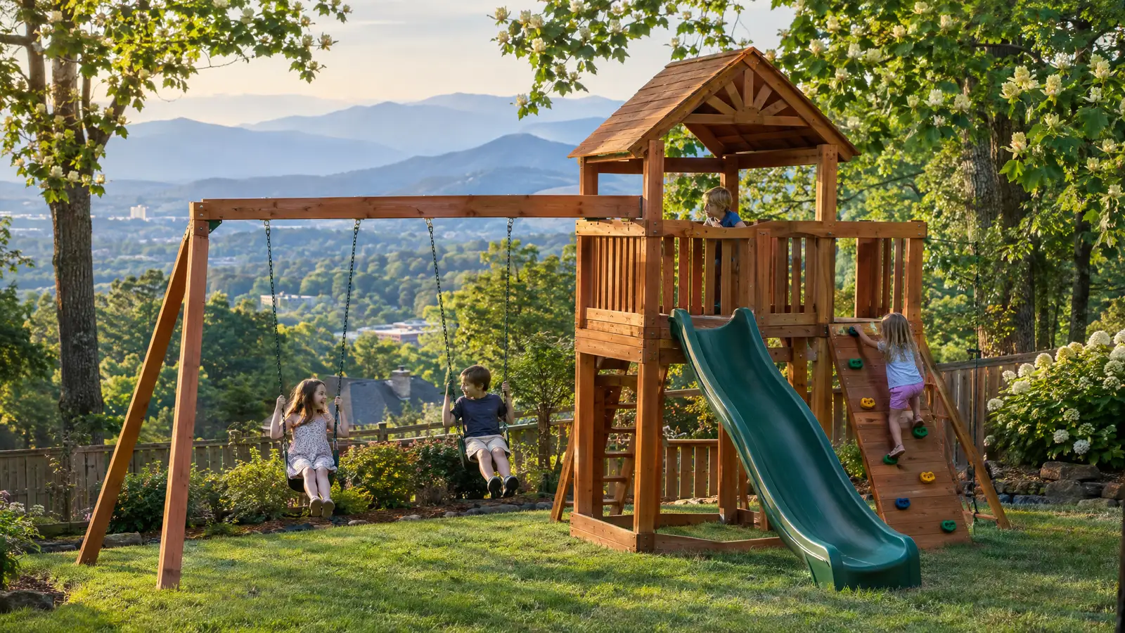A backyard playground scene from Knoxville, TN