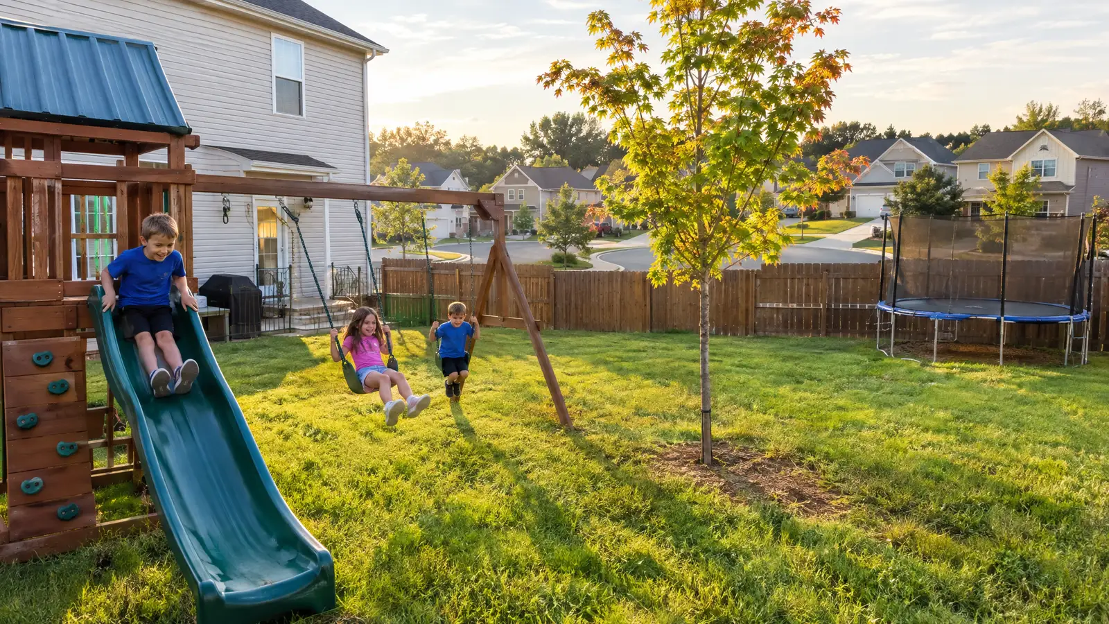 A backyard playground scene from La Vergne, TN