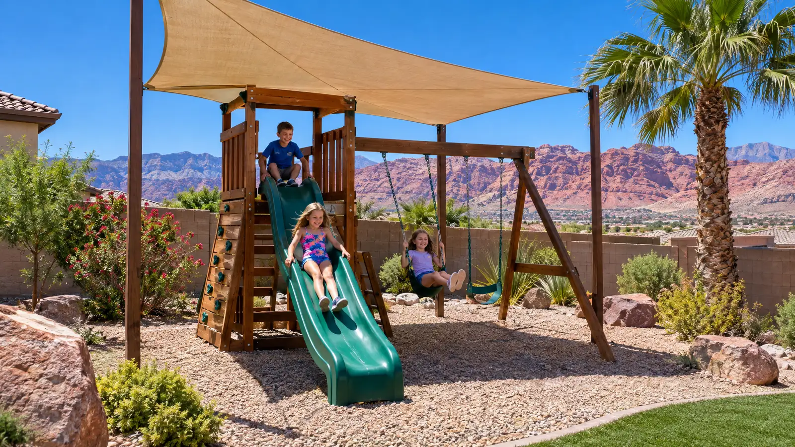 A backyard playground scene from Las Vegas, NV