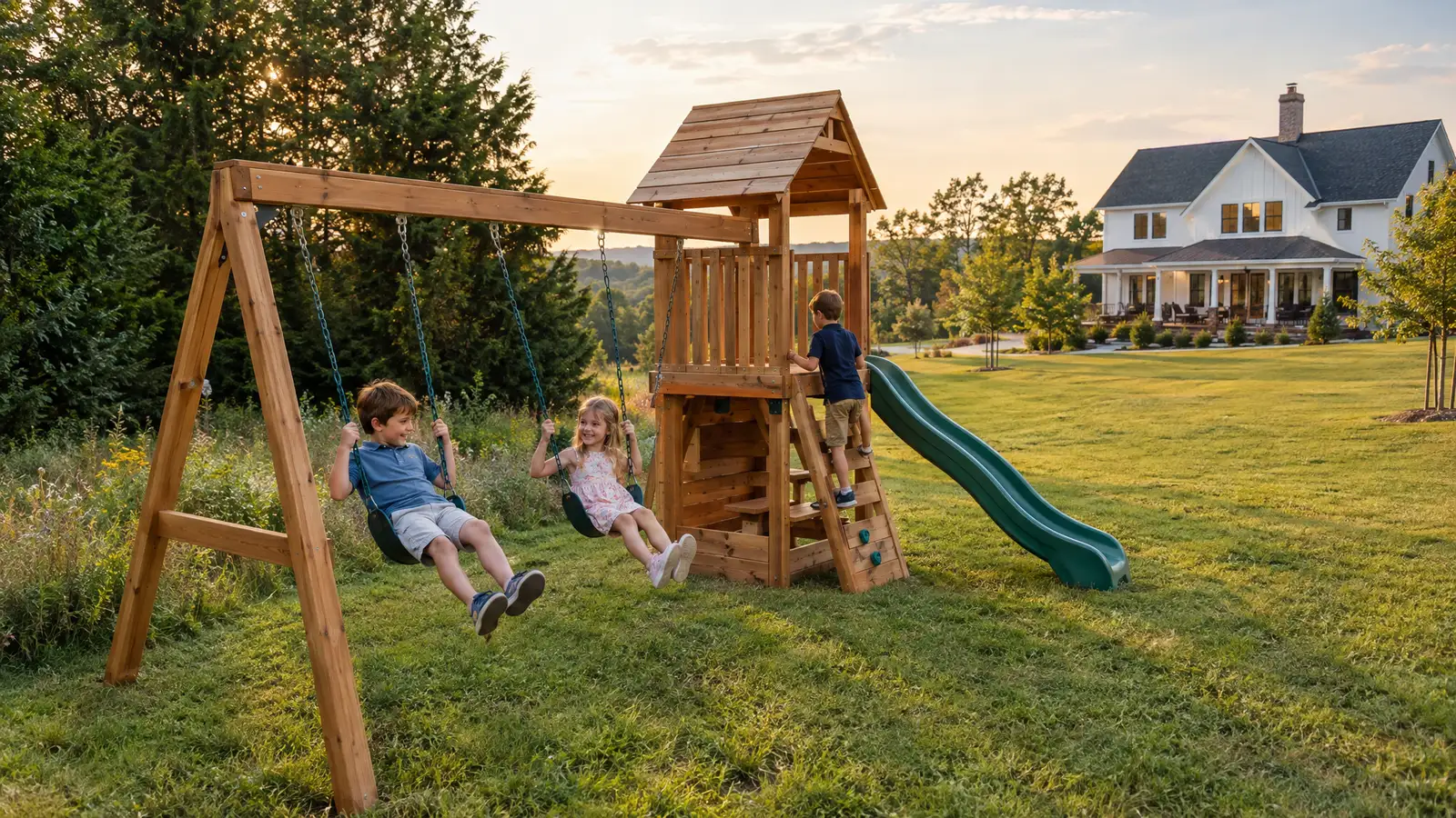 A backyard playground scene from Lebanon, TN