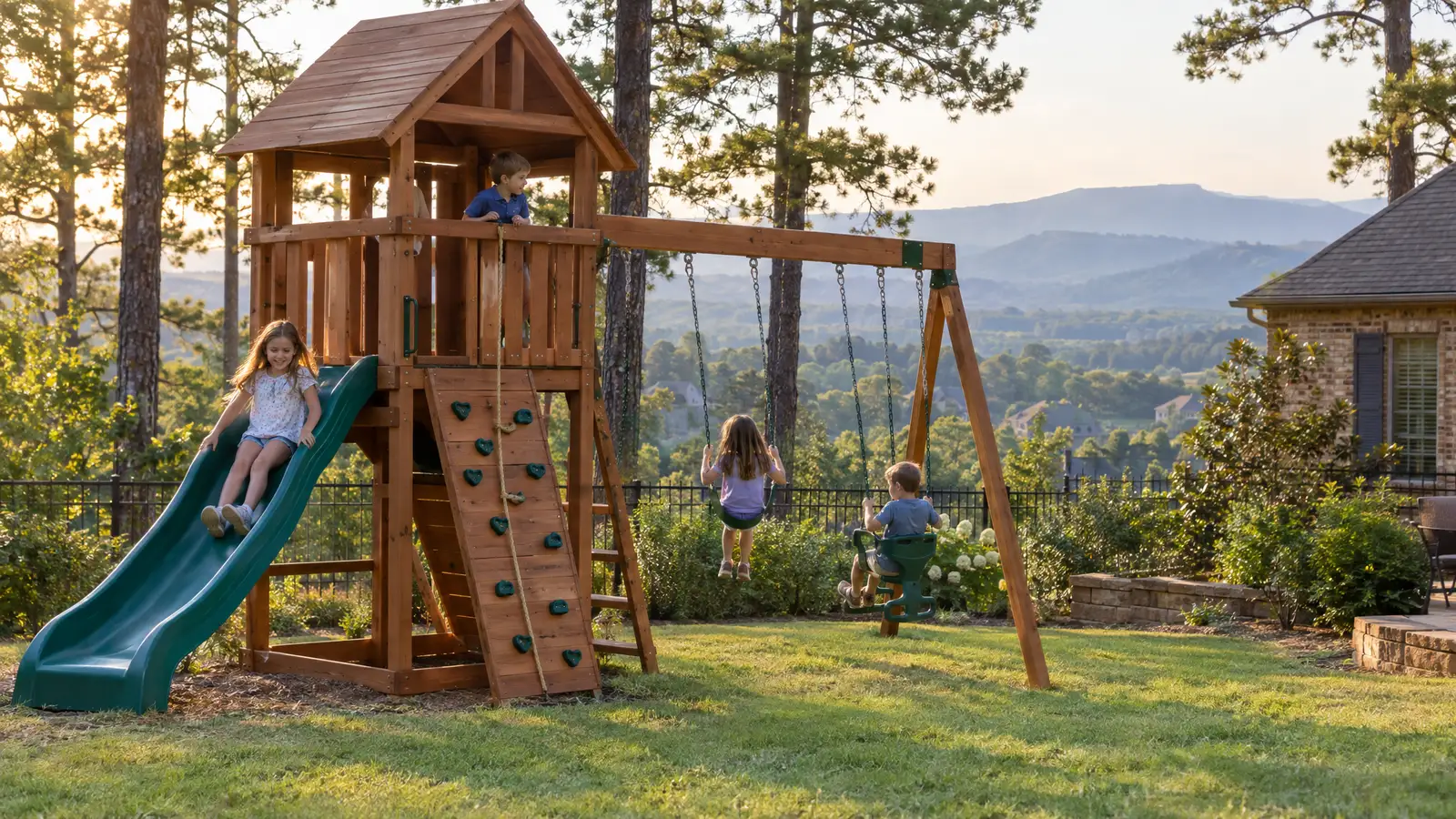 A backyard playground scene from Little Rock, AR