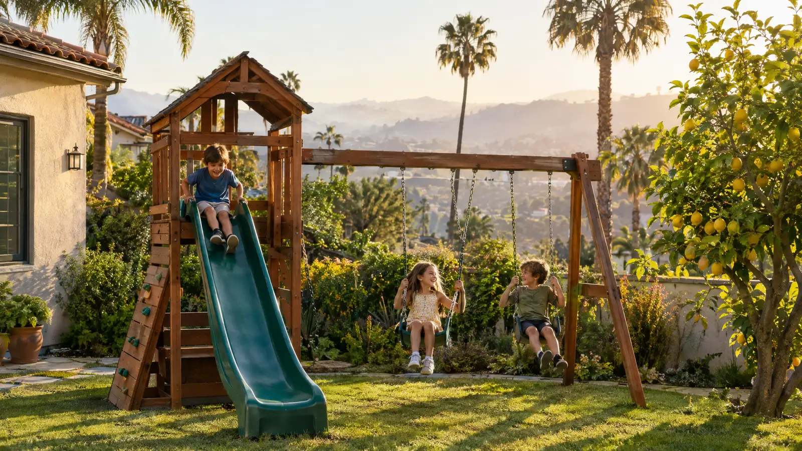 A backyard playground scene from Los Angeles, CA