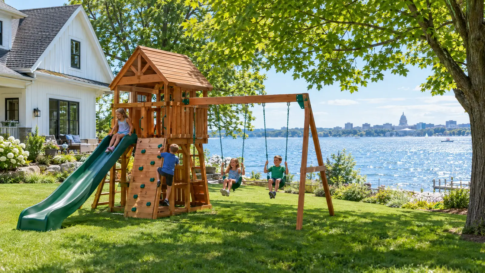 A backyard playground scene from Madison, WI