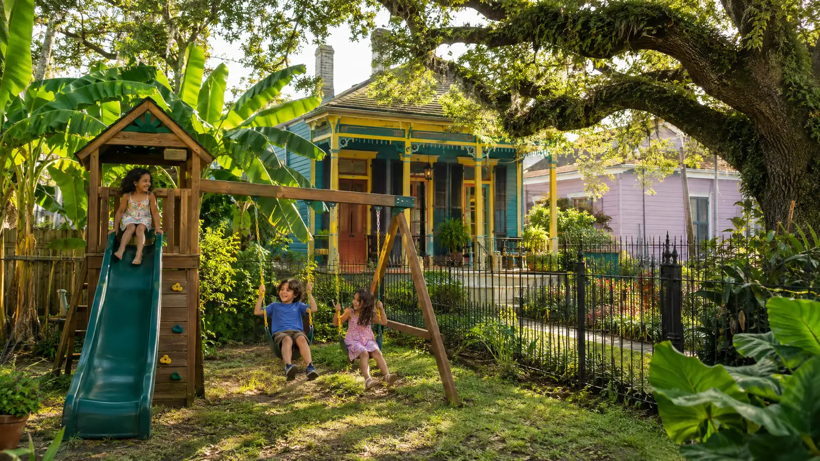 A backyard playground scene from New Orleans, LA