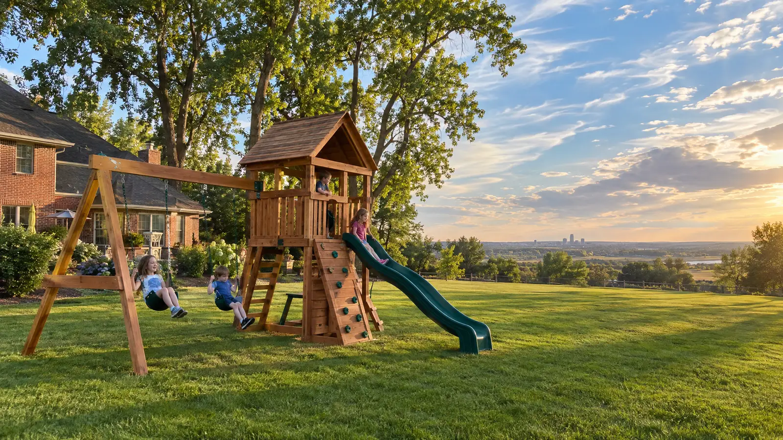 A backyard playground scene from Omaha, NE