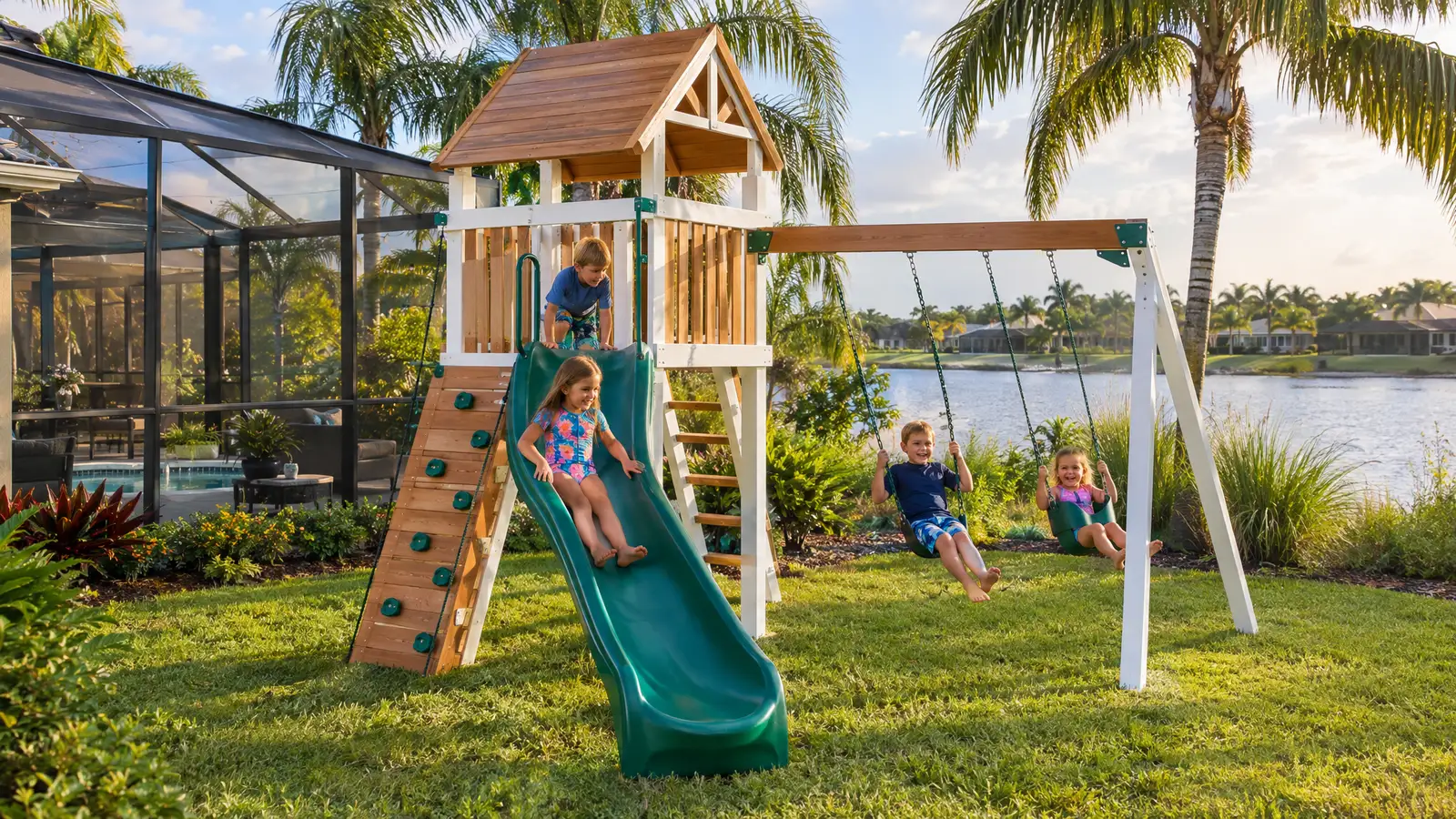 A backyard playground scene from Orlando, FL