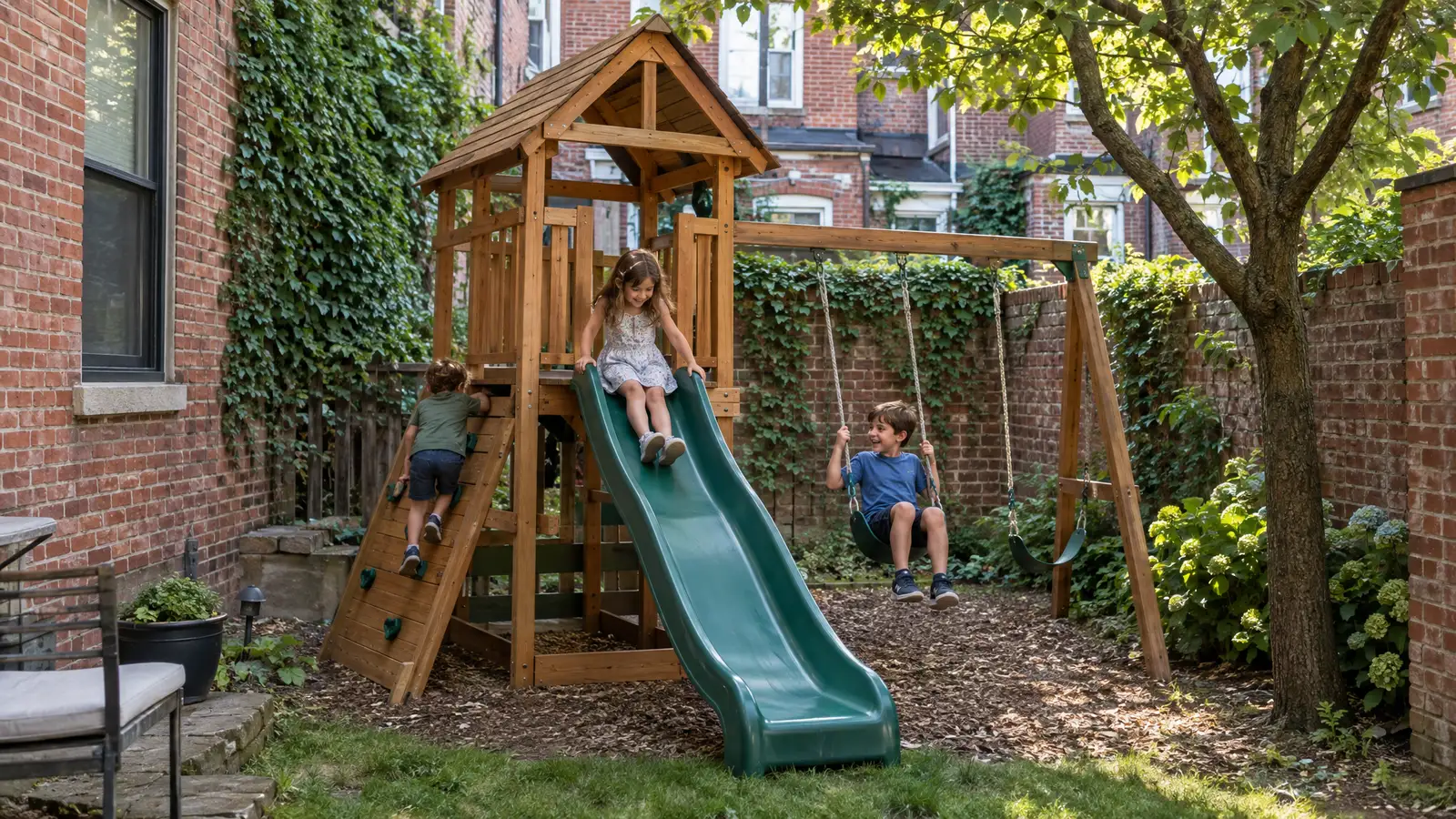 A backyard playground scene from Philadelphia, PA