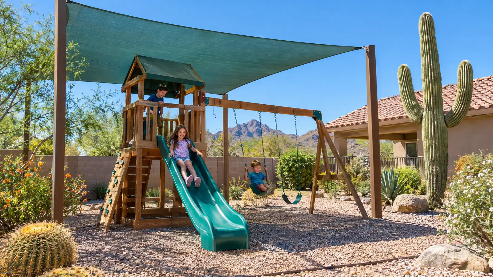 A backyard playground scene from Phoenix, AZ