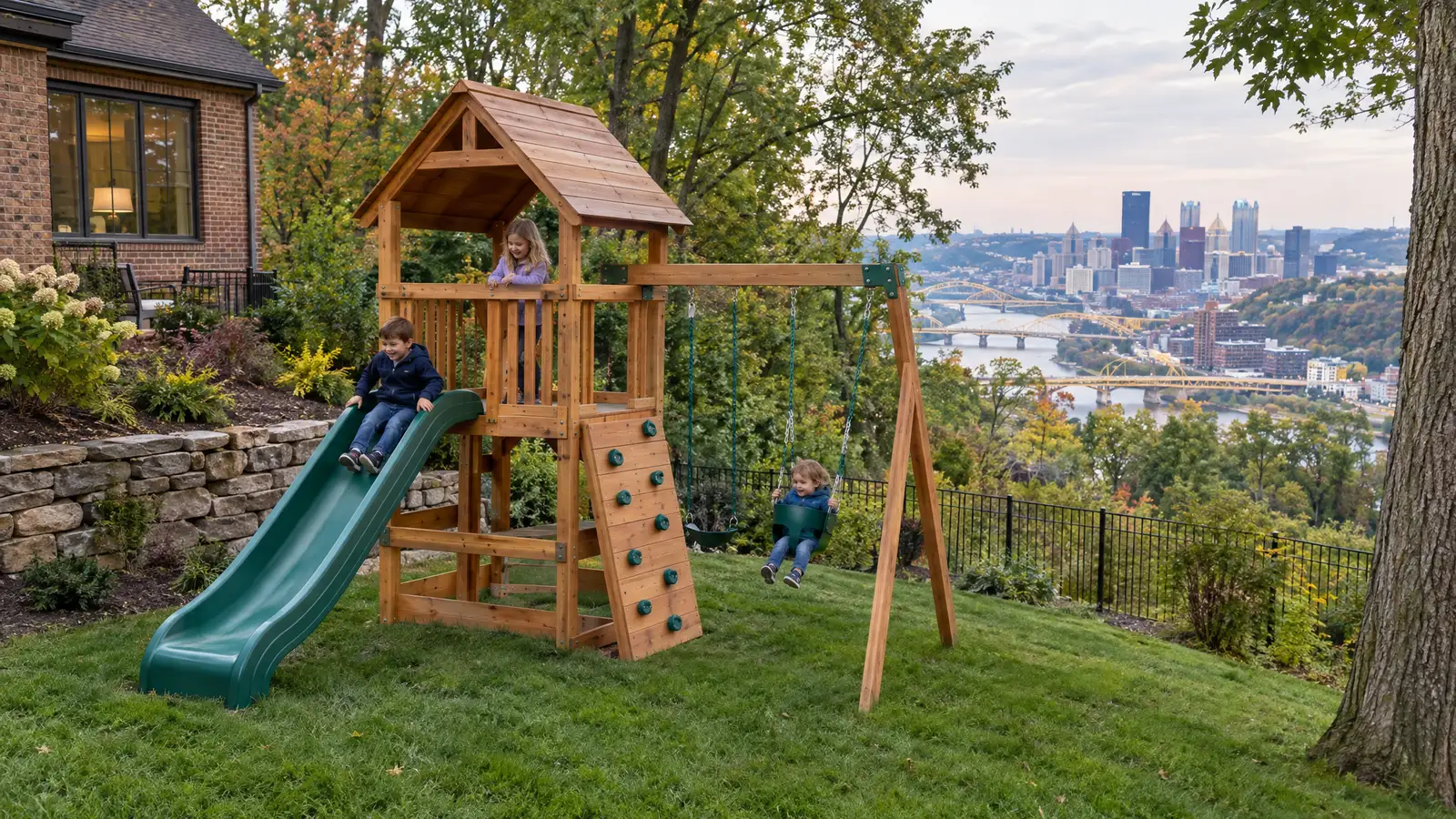 A backyard playground scene from Pittsburgh, PA