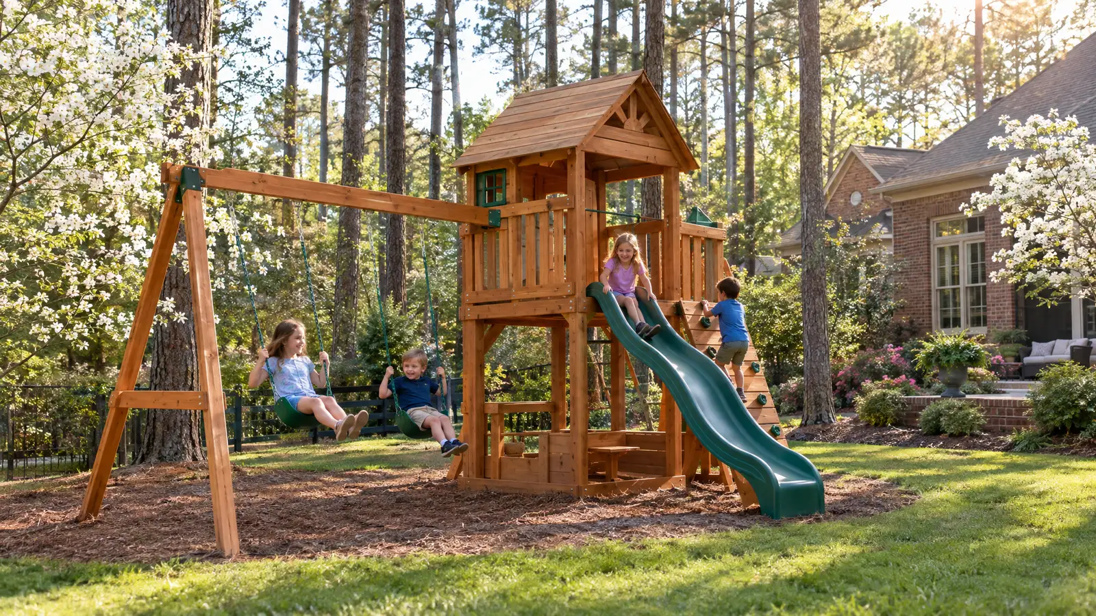 A backyard playground scene from Raleigh, NC