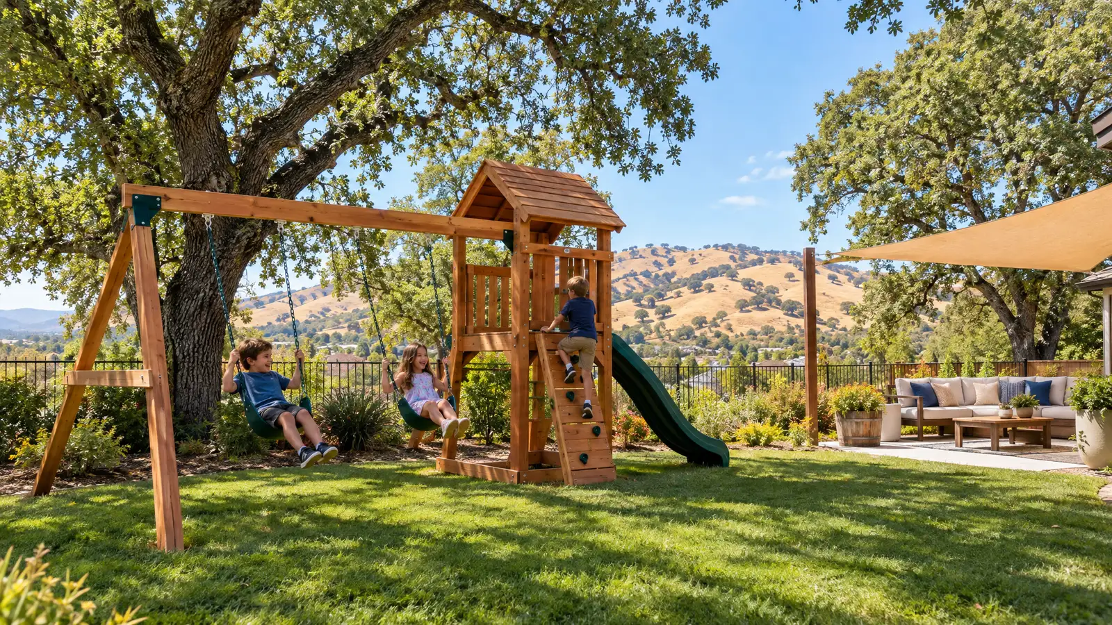 A backyard playground scene from Sacramento, CA