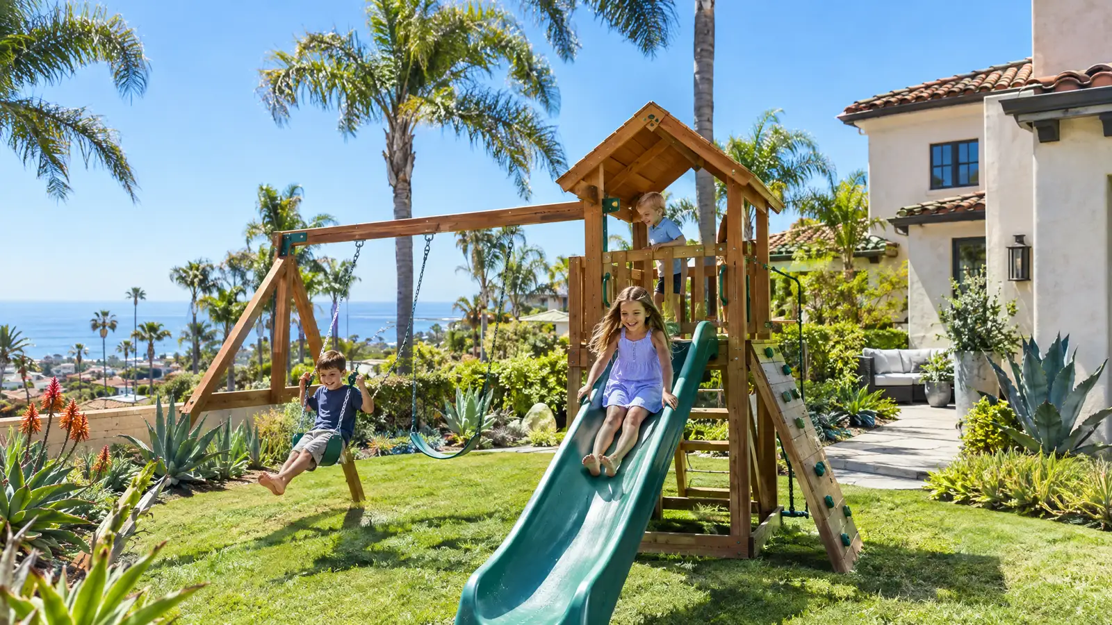 A backyard playground scene from San Diego, CA