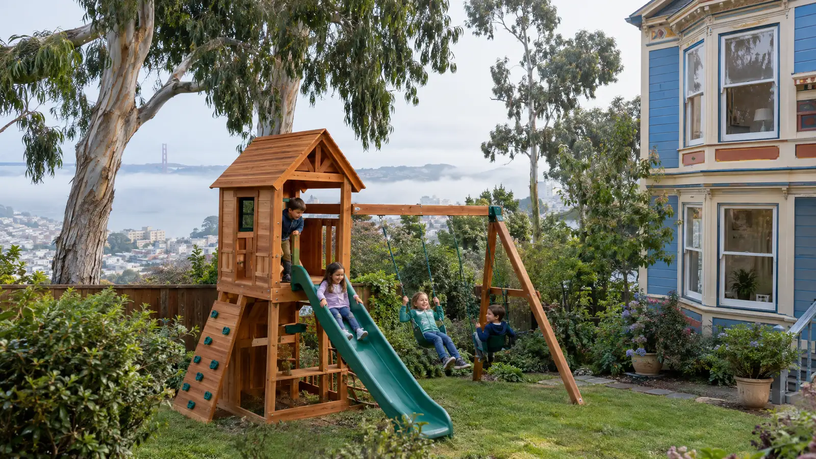 A backyard playground scene from San Francisco, CA