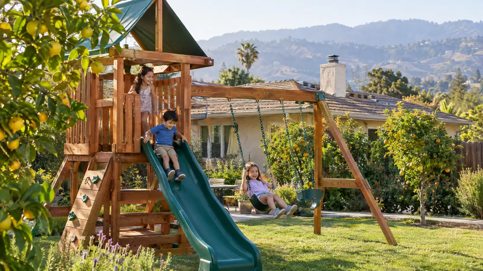 A backyard playground scene from San Jose, CA