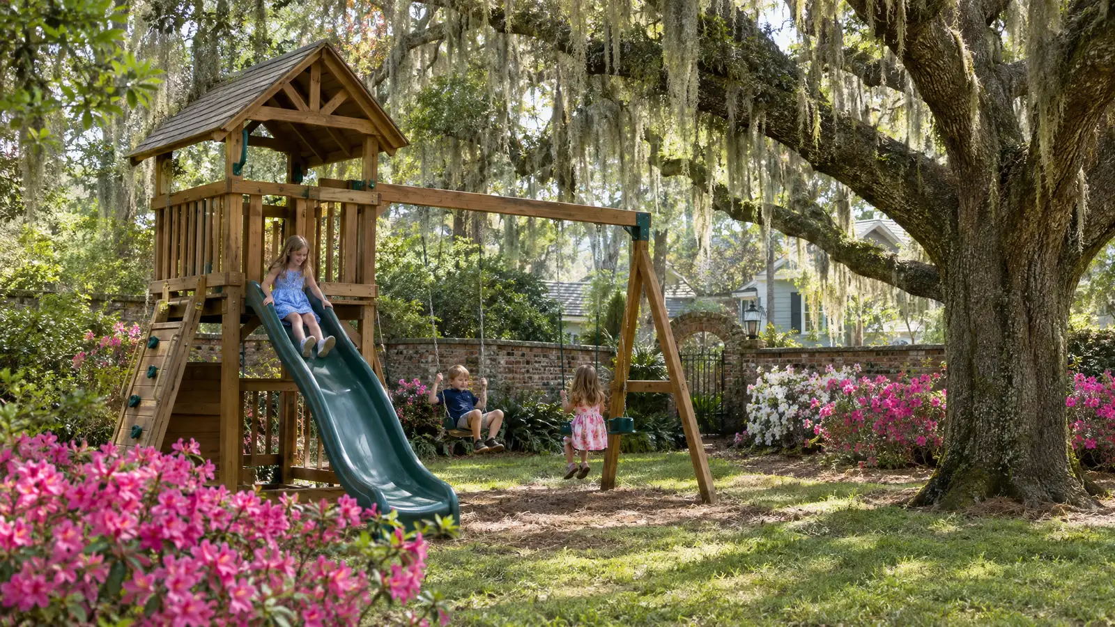 A backyard playground scene from Savannah, GA
