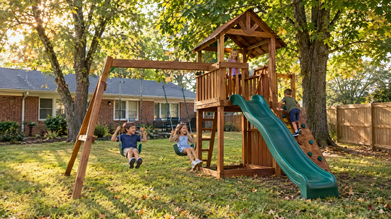 A backyard playground scene from Smyrna, TN