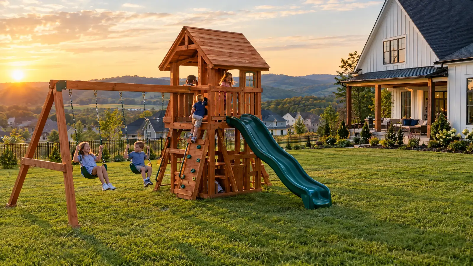 A backyard playground scene from Spring Hill, TN