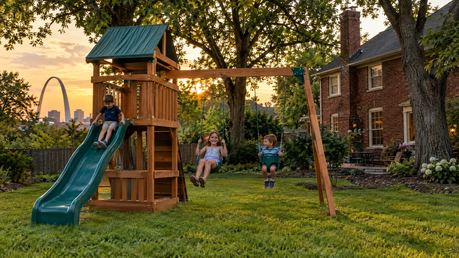 A backyard playground scene from St. Louis, MO