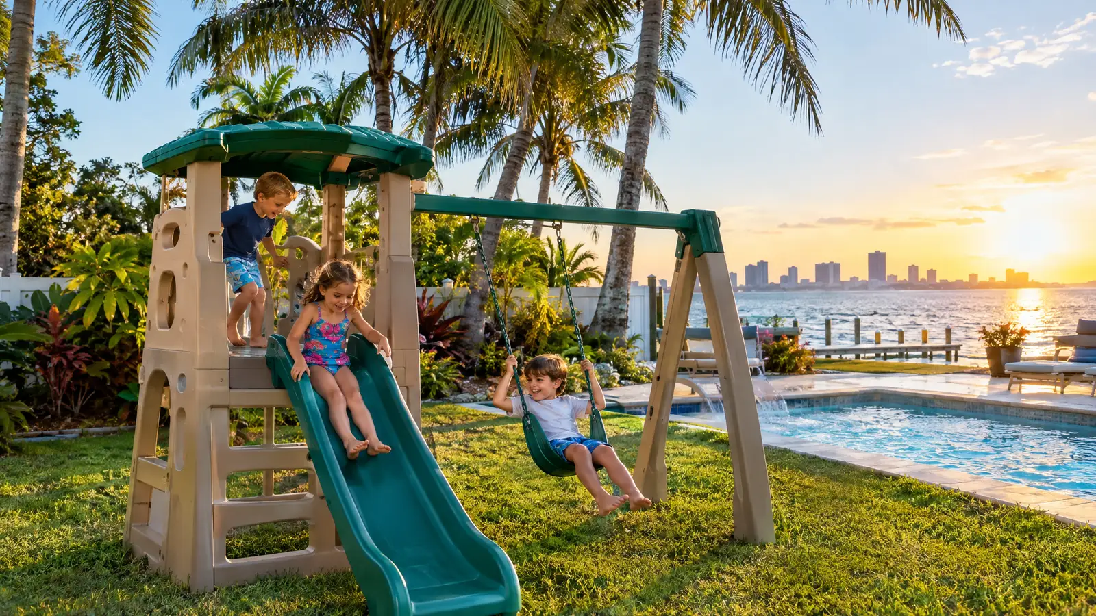 A backyard playground scene from Tampa, FL