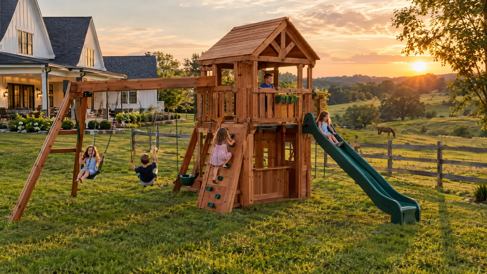 A backyard playground scene from Thompsons Station, TN