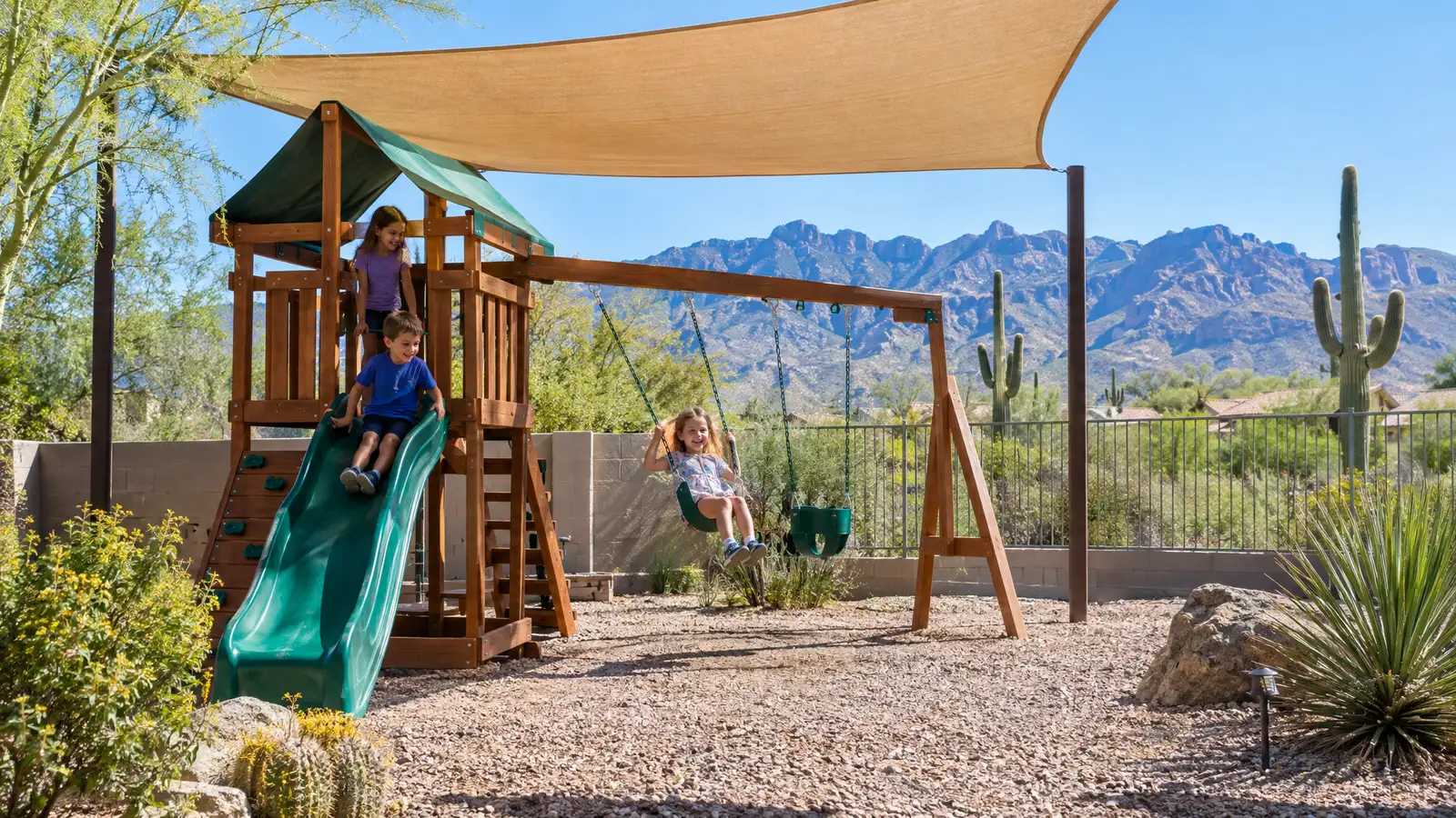 A backyard playground scene from Tucson, AZ