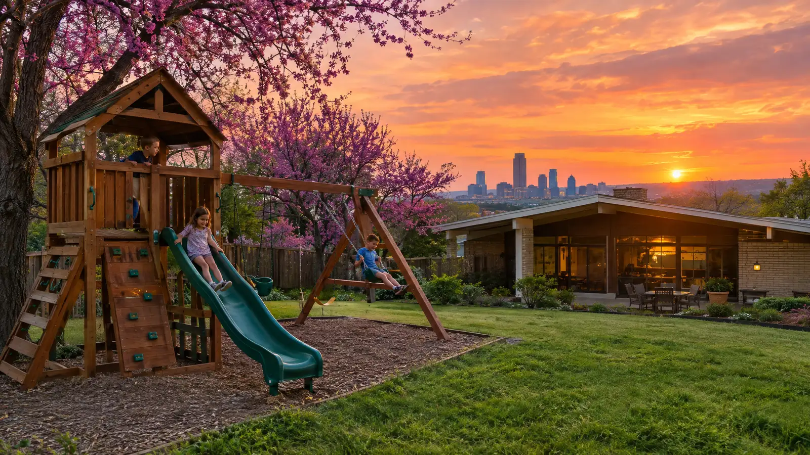 A backyard playground scene from Tulsa, OK