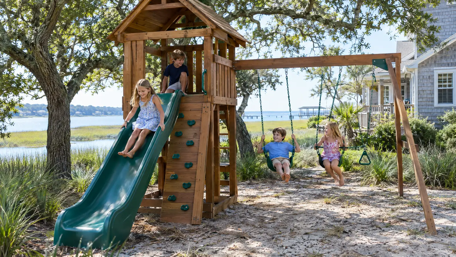 A backyard playground scene from Virginia Beach, VA