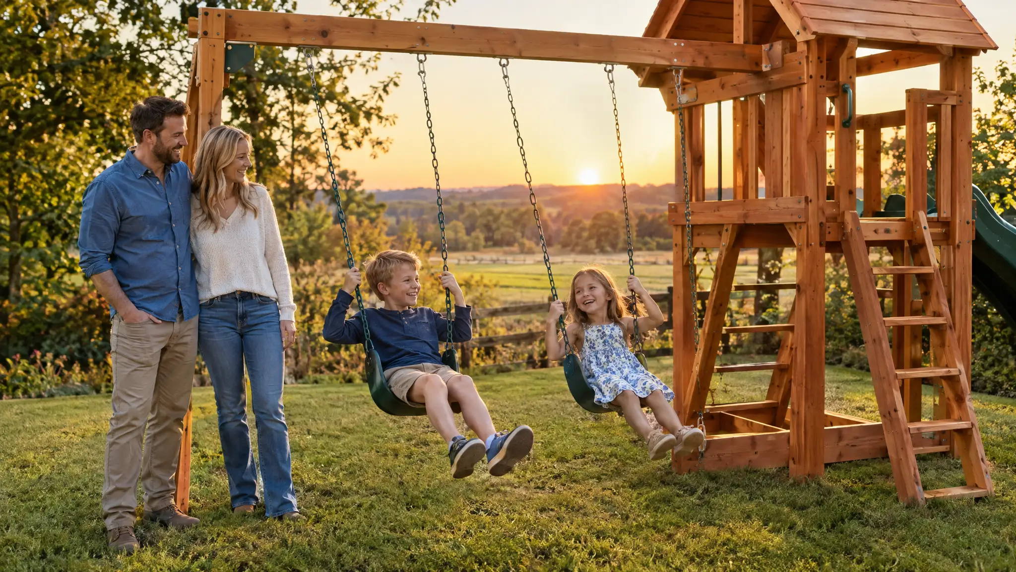 A custom playground built by Swing Set Galaxy