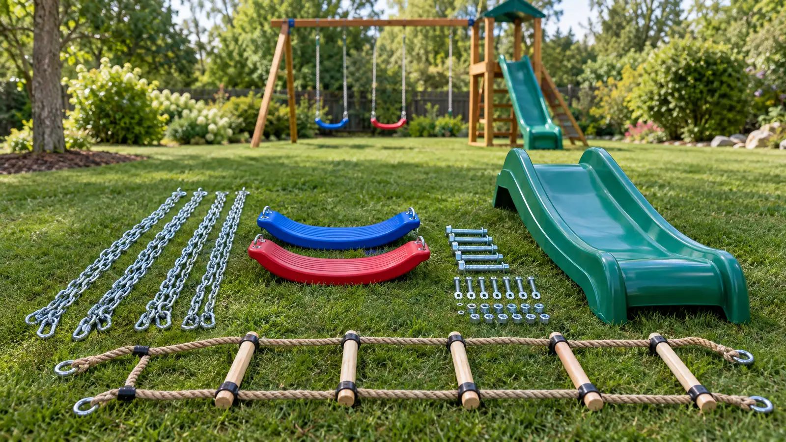 A custom playground built by Swing Set Galaxy