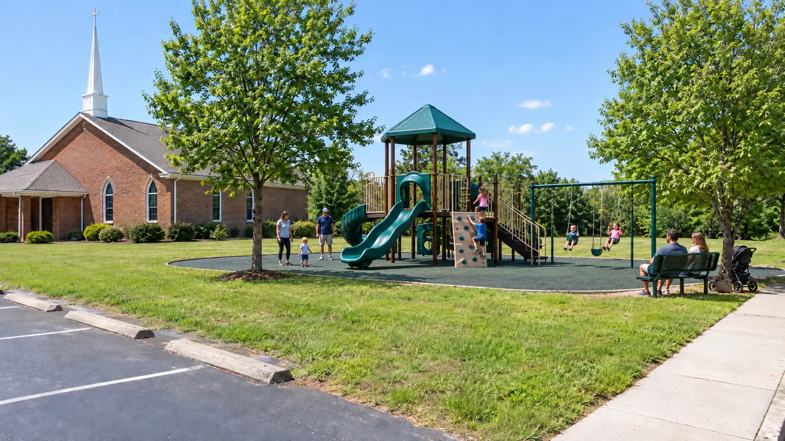After: A church lot before and after a family playground was installed