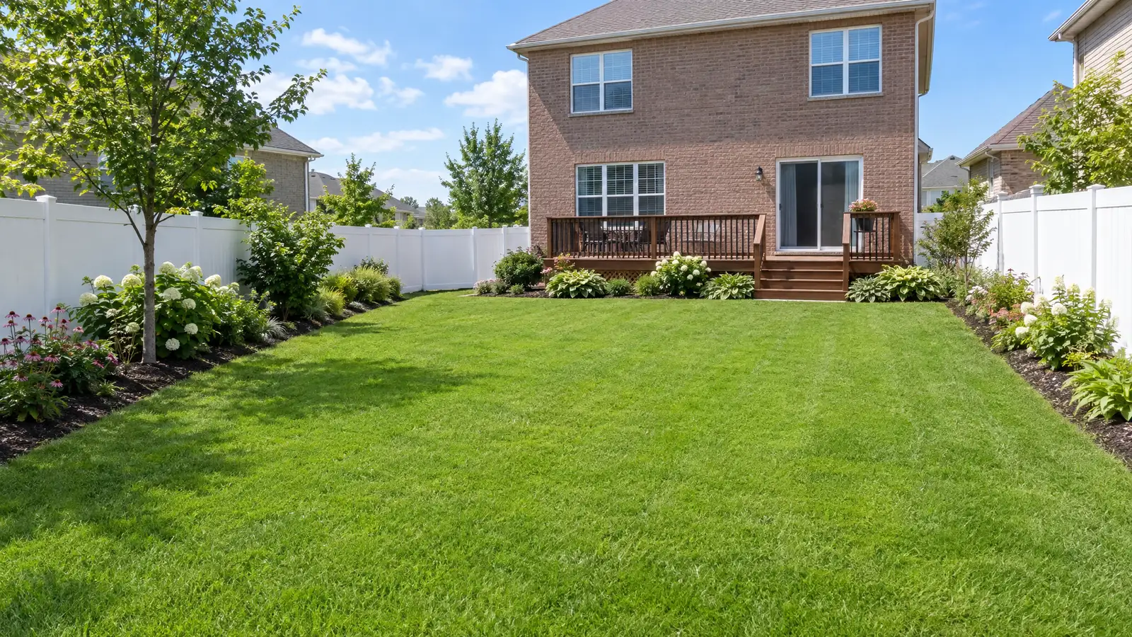 Before: A backyard before and after a low-maintenance vinyl playset was installed