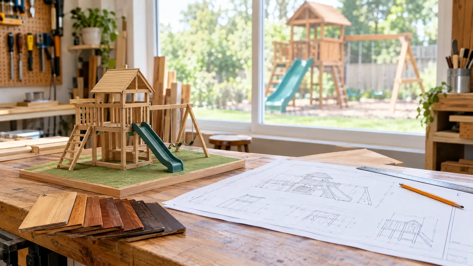 A custom playground built by Swing Set Galaxy