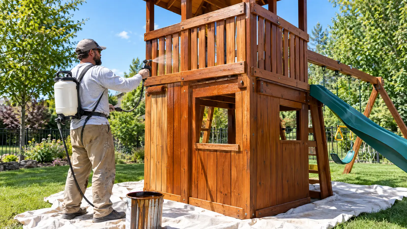 How to Stain a Wooden Swing Set